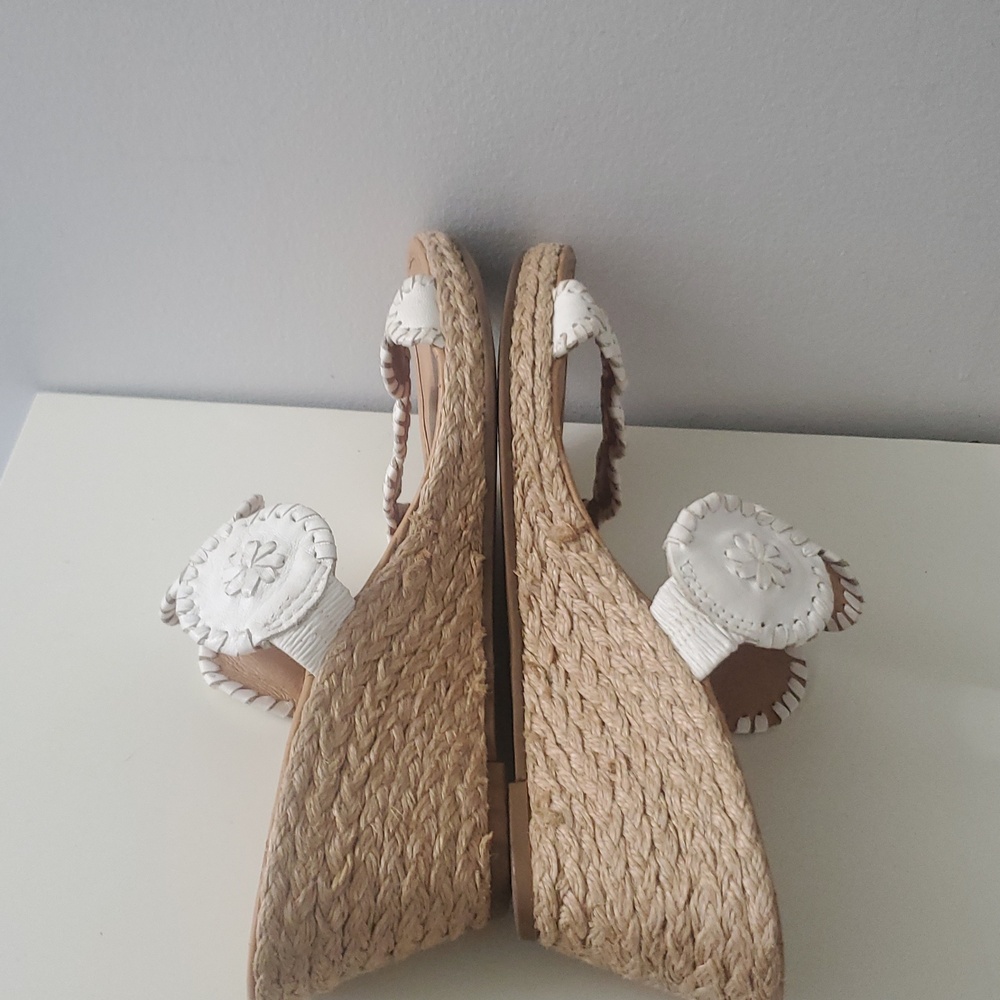 Jack Rogers Shelby Whipstitch White Leather Wedge Sandals with Espadrille 8.5 - Picture 13 of 14